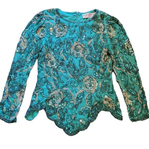 Vintage Oleg Cassini Blouse Women's Small Sequin Beaded Mermaid Cocktail Party - Picture 1 of 5